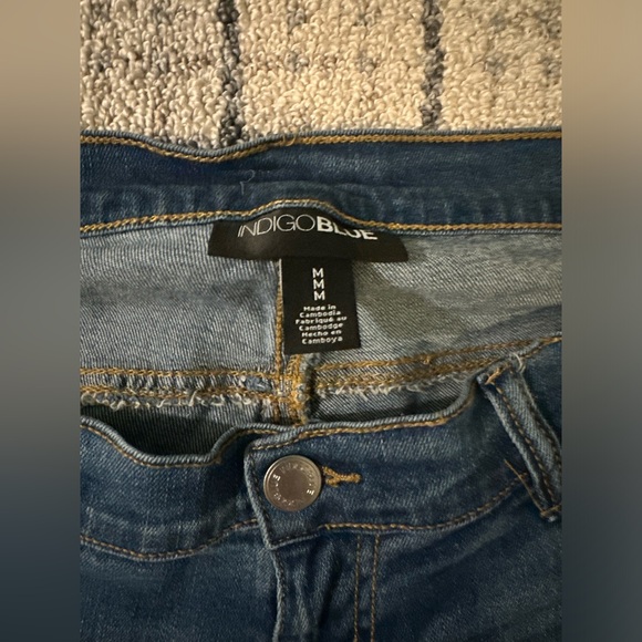 Indigo Blue. Side Panel Maternity Jean Shorts. - Picture 3 of 3